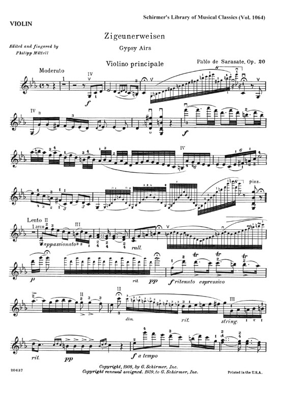Sarasate Zigeunerweisen (Gypsy Airs) Op. 20 for Violin and Piano (Mittell)