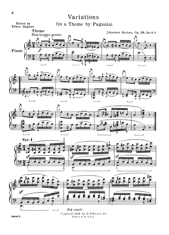 Brahms Variations on a Theme by Paganini, for the Piano, Op. 35 Book Ⅰ