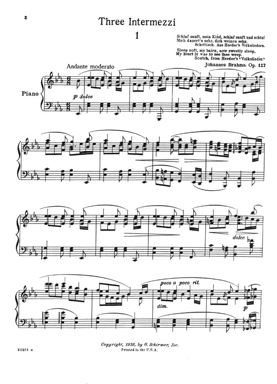 Brahms Three Intermezzi Op. 117 for the Piano