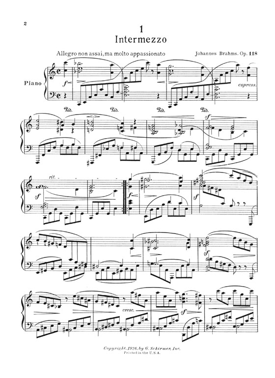 Brahms Six Piano Pieces Op. 118 for the Piano