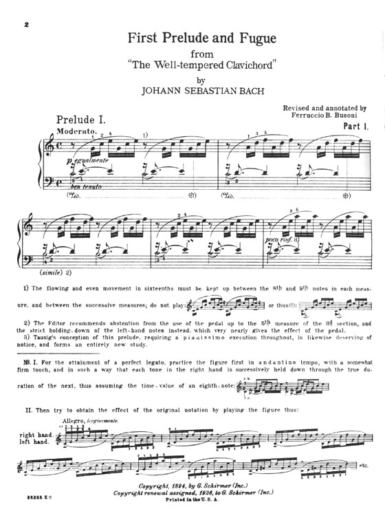 J. S. Bach Prelude and Fugue No. 1 in C Major from Well-Tempered Clavichord, Vol. 1 (Busoni) for the Piano
