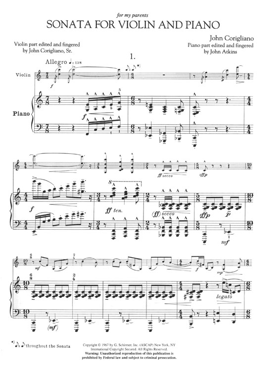 John Corigliano Sonata for Violin and Piano