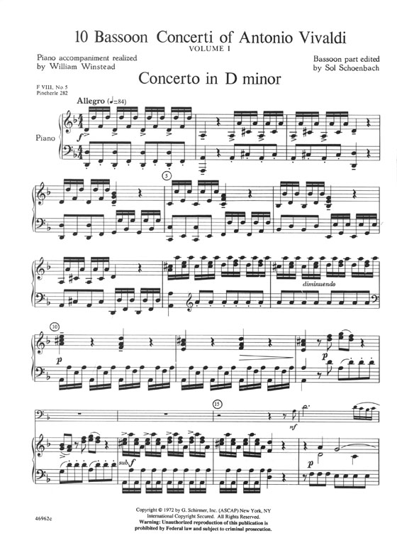 Antonio Vivaldi 10 Bassoon Concerti for Bassoon and Piano Volume 1 Antonio Vivaldi 10 Bassoon Concerti for Bassoon and Piano Volume 1