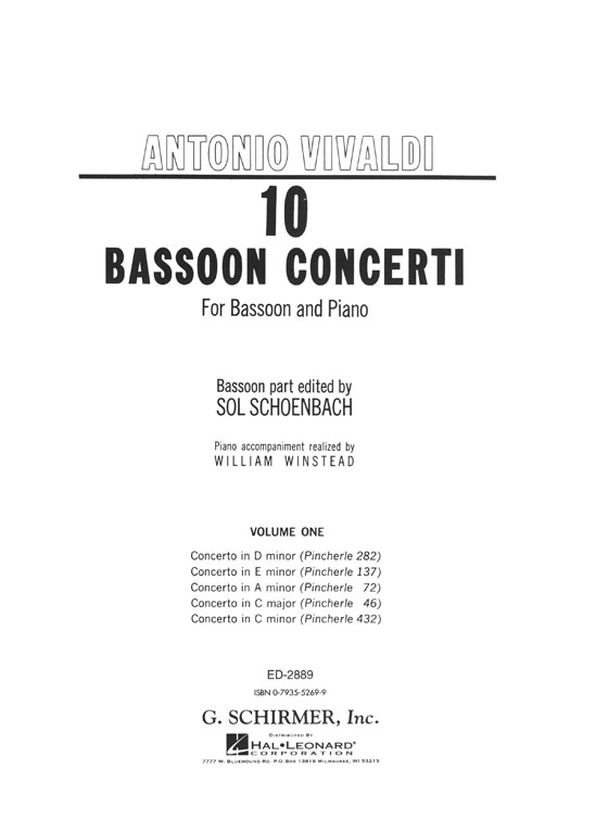 Antonio Vivaldi 10 Bassoon Concerti for Bassoon and Piano Volume 1