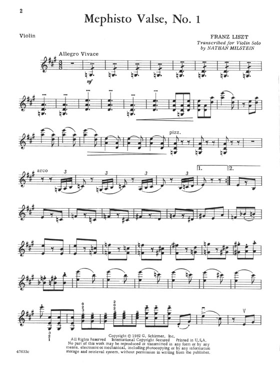 Liszt Mephisto Valse, No. 1 Transcribed by Nathan Milstein for Solo Violin