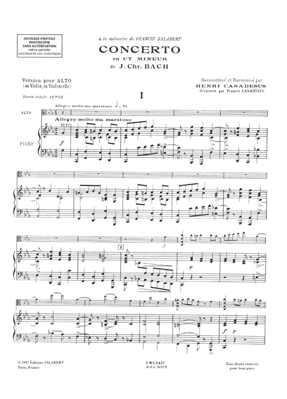 Jean-Chrétien Bach Concerto en ut Mineur Version pour Alto & Piano (Viola)