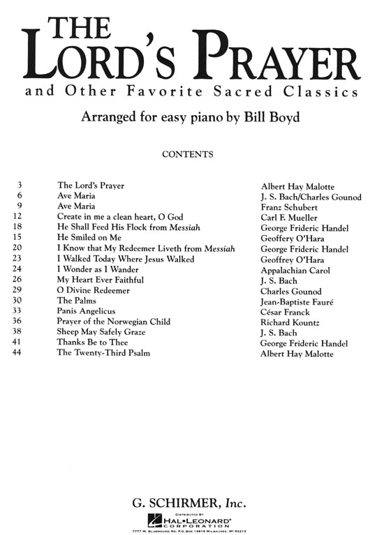 The Lord's Prayer and Other Favorite Sacred Classics Arranged for Easy Piano by Bill Boyd