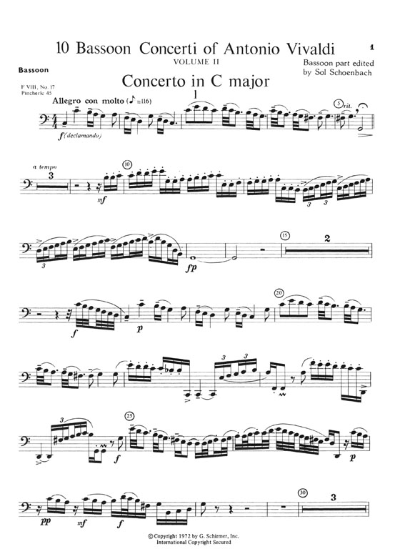 Antonio Vivaldi 10 Bassoon Concerti for Bassoon and Piano Volume 2