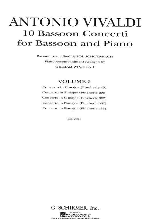 Antonio Vivaldi 10 Bassoon Concerti for Bassoon and Piano Volume 2 Antonio Vivaldi 10 Bassoon Concerti for Bassoon and Piano Volume 2