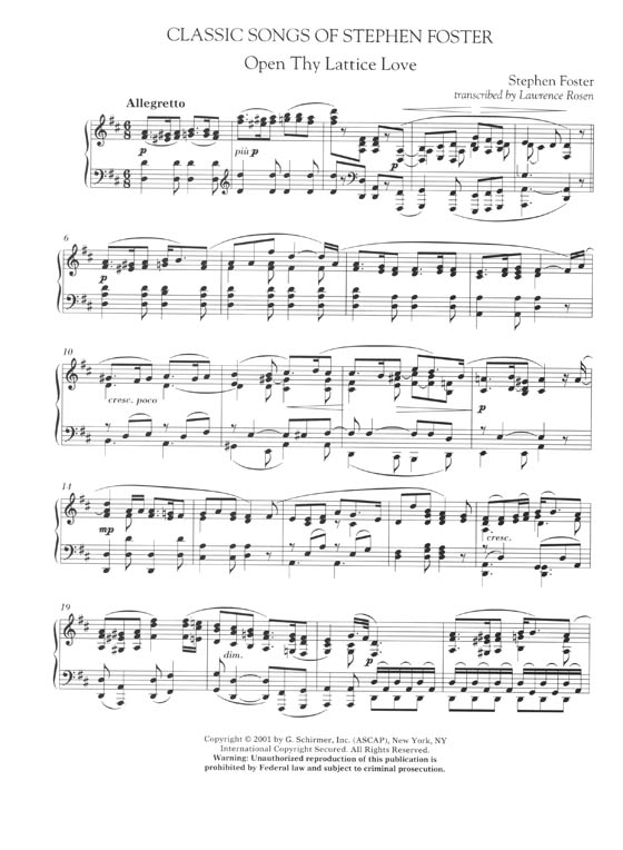 Classic Songs of Stephen Foster Transcribed for Piano by Lawrence Rosen