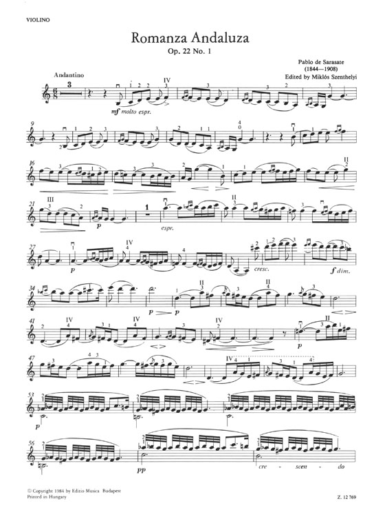 Sarasate Spanish Dances for Violin with Piano Accompaniment 3: Romanza Andaluza