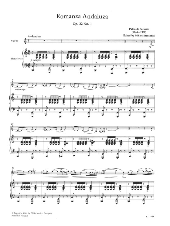 Sarasate Spanish Dances for Violin with Piano Accompaniment 3: Romanza Andaluza