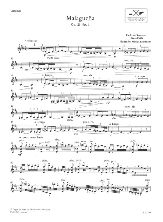 Sarasate Spanish Dances for Violin with Piano Accompaniment 1: Malagueña