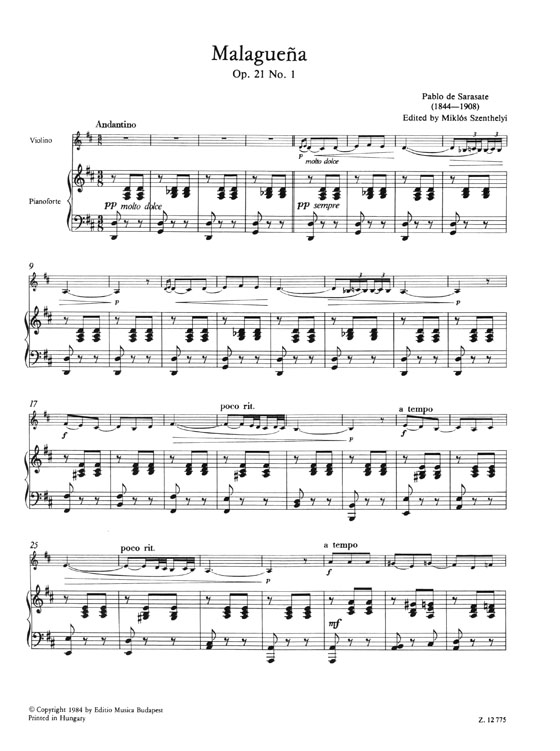 Sarasate Spanish Dances for Violin with Piano Accompaniment 1: Malagueña