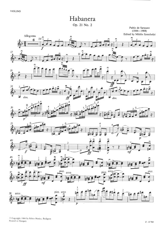 Sarasate Spanish Dances for Violin with Piano Accompaniment 2: Habanera