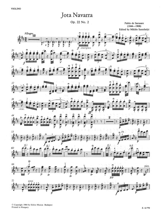 Sarasate Spanish Dances for Violin with Piano Accompaniment 4: Jota Navarra