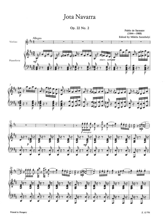 Sarasate Spanish Dances for Violin with Piano Accompaniment 4: Jota Navarra