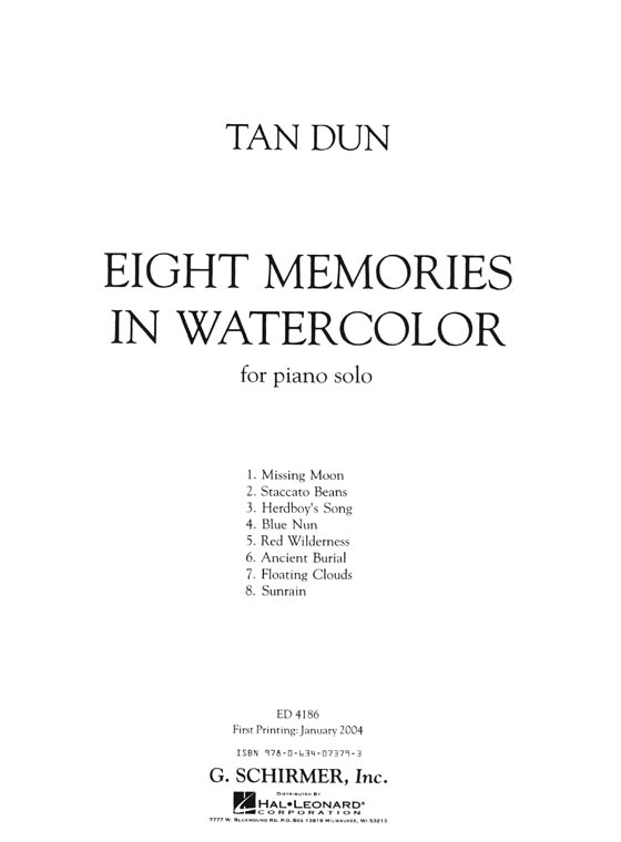 Tan Dun Eight Memories in Water Color for Piano Solo