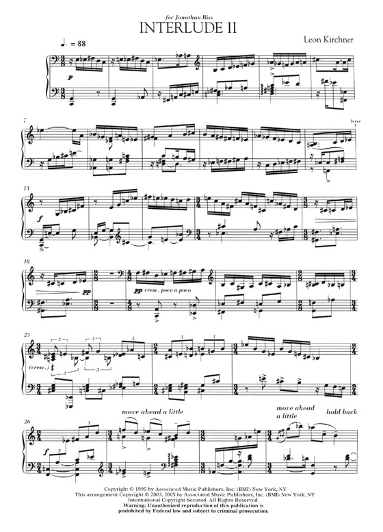 Leon Kirchner Interlude Ⅱ for Piano Solo