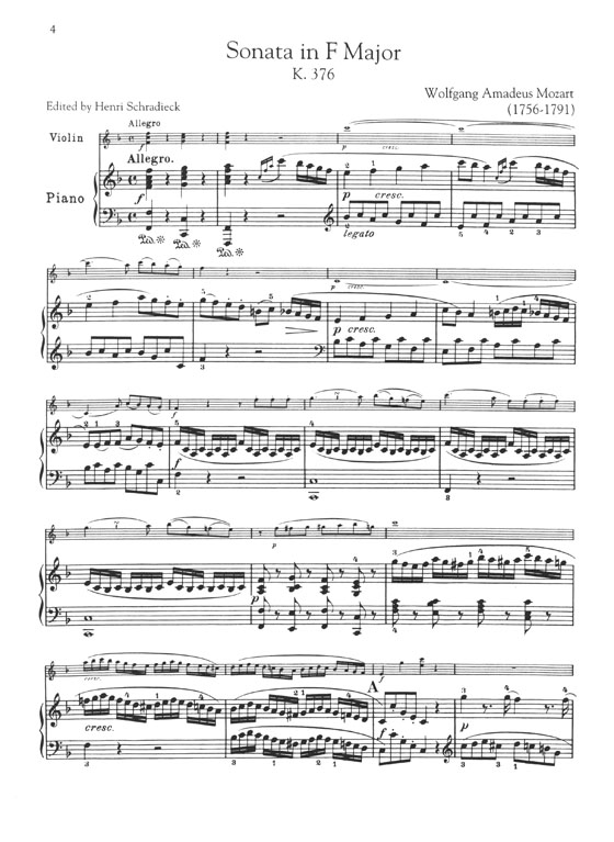Mozart Sonata in F Major, K. 376 for Violin and Piano