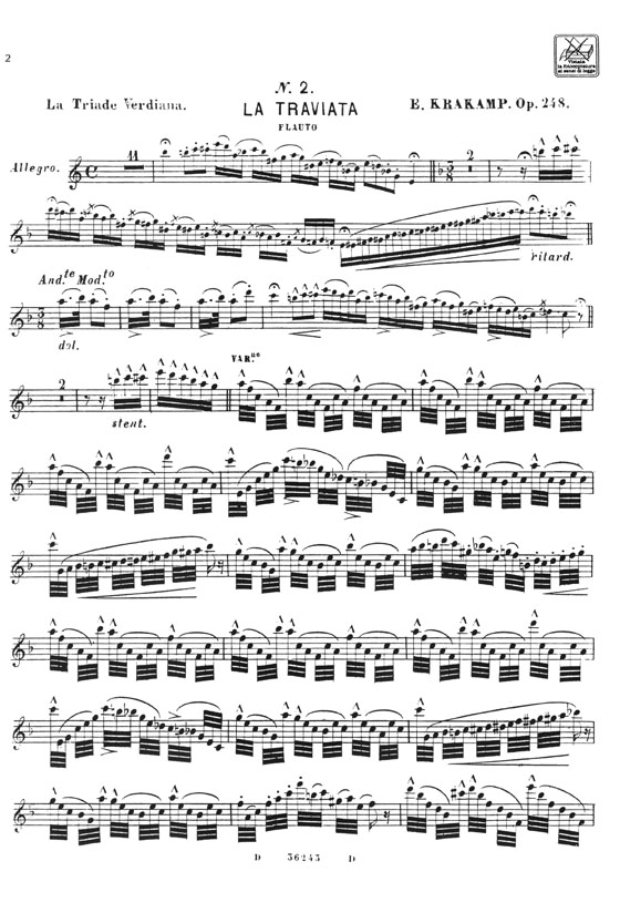 Verdi La Traviata Fantasia Op. 248 di Emanuele Krakamp Per Flauto e Pianoforte