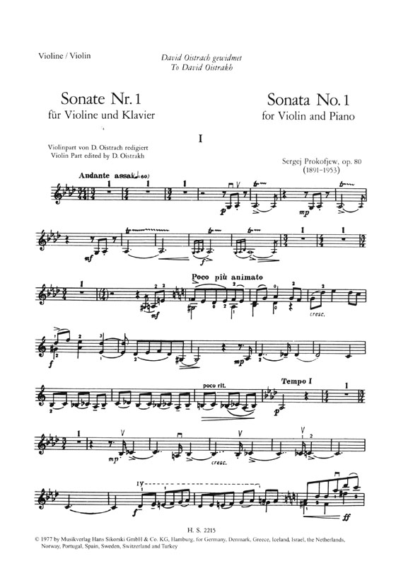 Sergei Prokofiev Sonata No. 1 Op. 80 for Violin and Piano