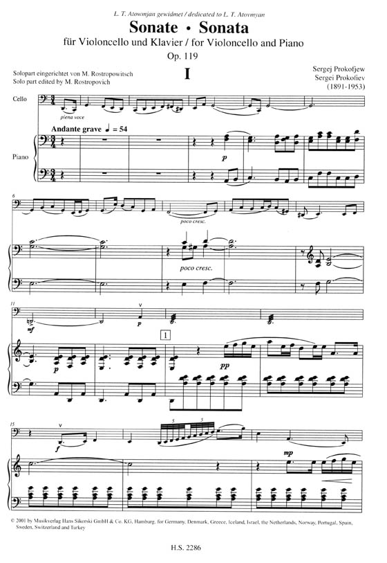 Sergei Prokofiev【Sonata】for Violoncello and Piano , Opus 119