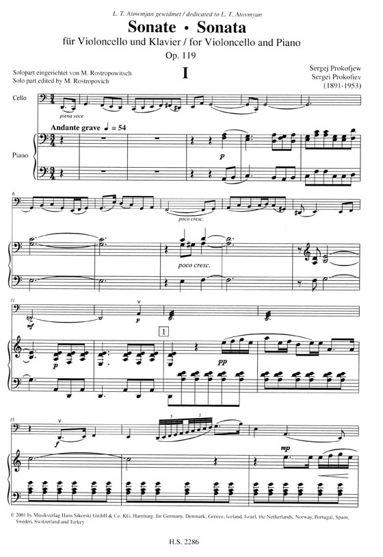 Sergei Prokofiev【Sonata】for Violoncello and Piano , Opus 119 Sergei Prokofiev【Sonata】for Violoncello and Piano , Opus 119