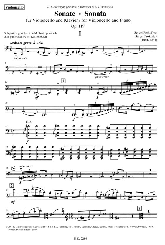 Sergei Prokofiev【Sonata】for Violoncello and Piano , Opus 119 Sergei Prokofiev【Sonata】for Violoncello and Piano , Opus 119