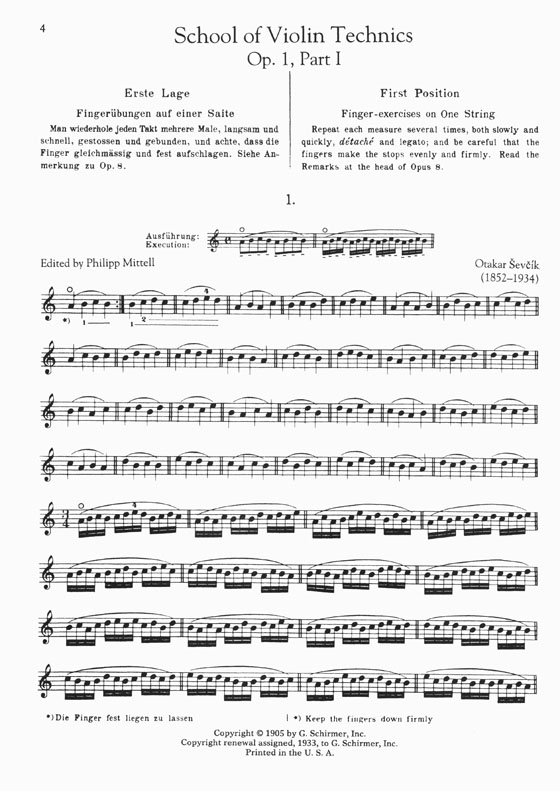 Ševčík The School of Violin Technics: Complete, Parts Ⅰ-Ⅳ, Op. 1