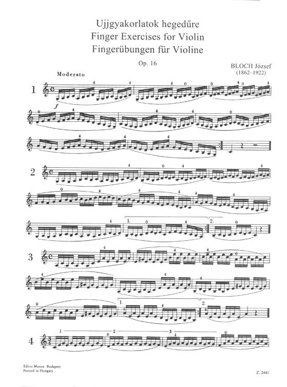 Bloch Finger Exercises for Violin, Op. 16
