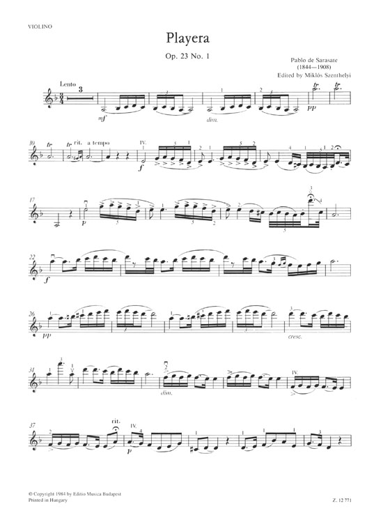 Sarasate Spanish Dances for Violin with Piano Accompaniment 5: Playera