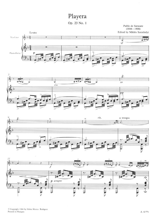 Sarasate Spanish Dances for Violin with Piano Accompaniment 5: Playera