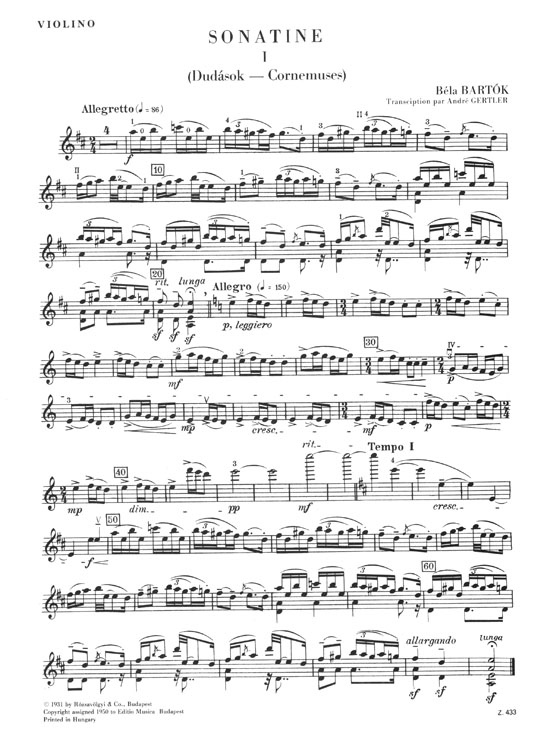 Bartók Sonatine pour Violin et Piano
