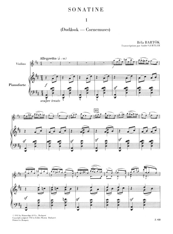 Bartók Sonatine pour Violin et Piano