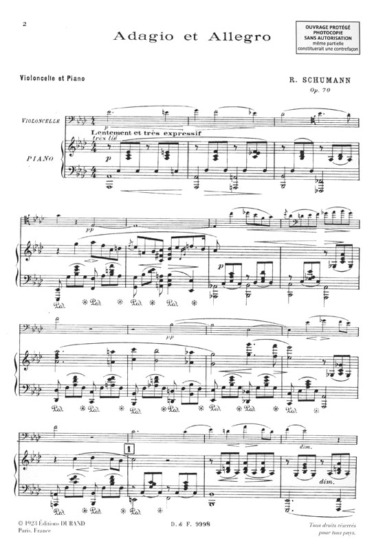 Schumann Adagio et Allegro Opus 70 pour Piano & Cor en Fa, ou Violoncelle