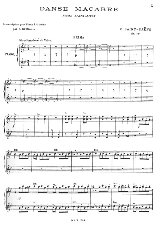 Saint-Saens Danse Macabre Poeme Symphonique Opus 40 pour Piano à Quatre Mains