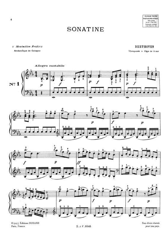 Beethoven Six Sonatines pour Piano révision par P. Dukas