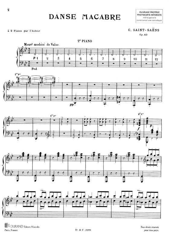 Saint-Saens【Danse Macabre , Opus 40 , Poeme Symphonique】Transcription pour deux Pianos par l'auteur