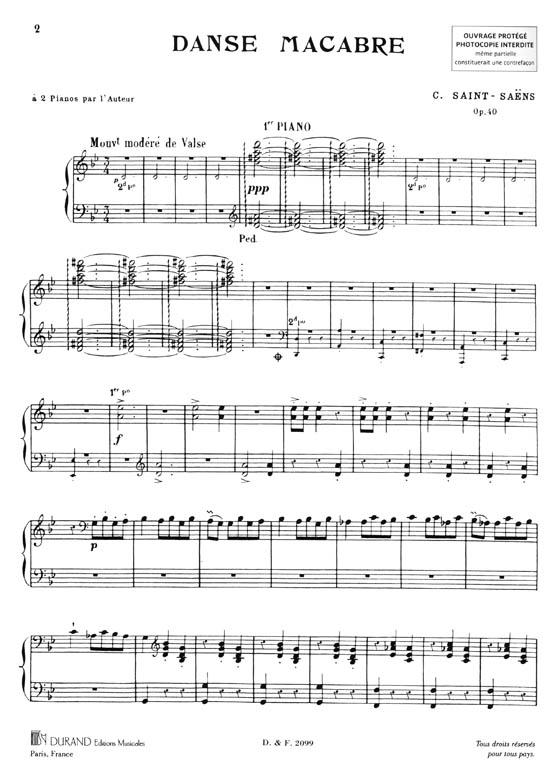 Saint-Saens【Danse Macabre , Opus 40 , Poeme Symphonique】Transcription pour deux Pianos par l'auteur