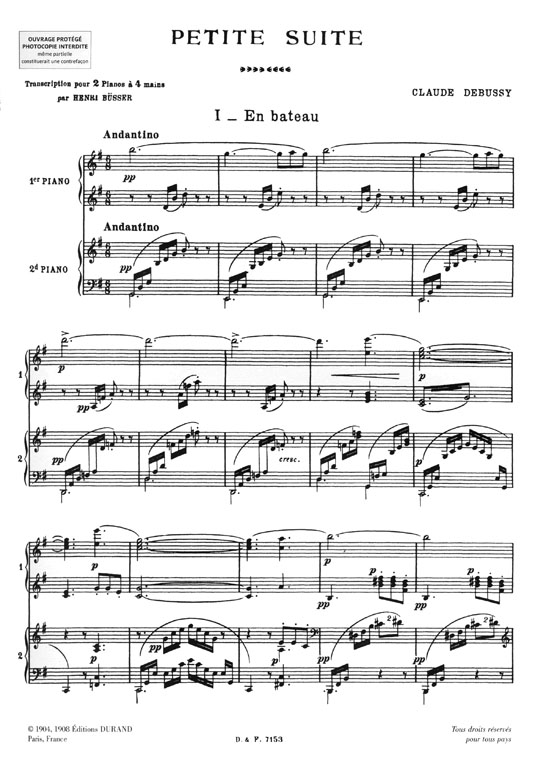 Claude Debussy Petite Suite pour Deux Pianos Transcription de Henri Büsser
