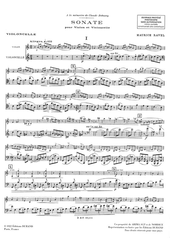 Ravel Sonate en quatre parties pour Violon & Violoncelle