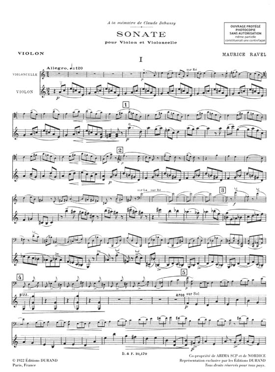 Ravel Sonate en quatre parties pour Violon & Violoncelle