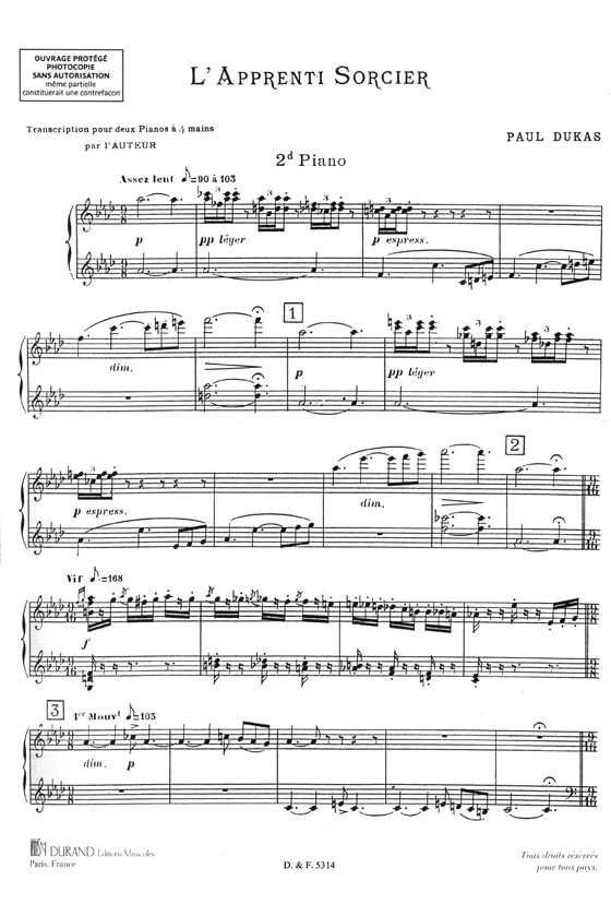 Paul Dukas L'Apprenti Sorcier Transcription pour Deux Pianos par L'auteur