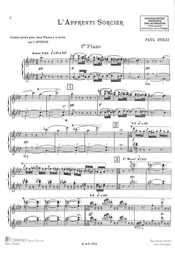 Paul Dukas L'Apprenti Sorcier Transcription pour Deux Pianos par L'auteur