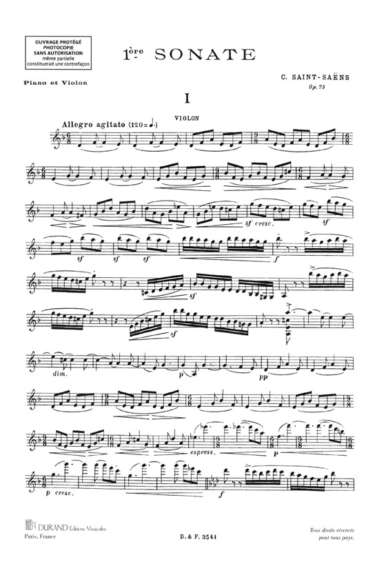 Camille Saint-Saëns Premiére Sonate Opus 75 pour Piano & Violon