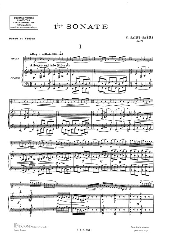 Camille Saint-Saëns Premiére Sonate Opus 75 pour Piano & Violon