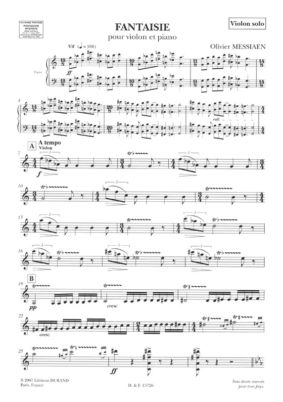 Olivier Messiaen Fantaisie Violon et Piano