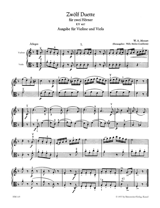 Mozart Twelve Duets for Violin and Viola K. 487 