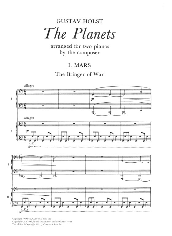 Gustav Holst The Planets Arranged for Two Pianos by the Composer